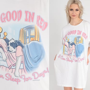 Big Dogs Pajama Dress I'm Good in Bed I Can Sleep For Days Funny T Shirt Dress I Love Y2K Nightie Mini 00s Vintage Small Medium Large 