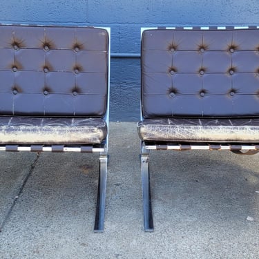 1950's Barcelona Style Leather Lounge Chairs 