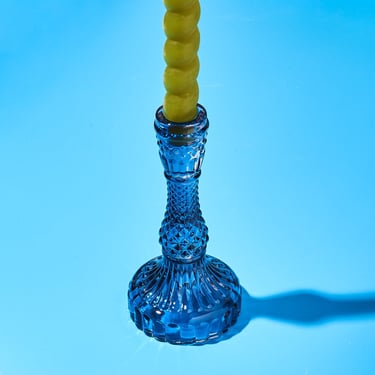 Blue Glass Taper Candle Holder - Tall