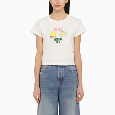 Gucci White Cotton T-Shirt With Logo Print Women