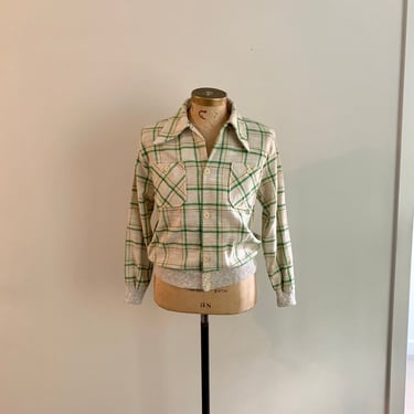 Vintage 1970s Gatsby USA by Robert Bruce plaid button front shirt jac. Size M 