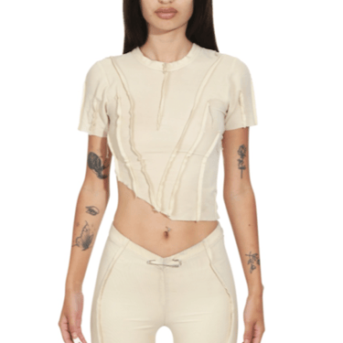 ASYMMETRIC TEE IN IVORY MESH