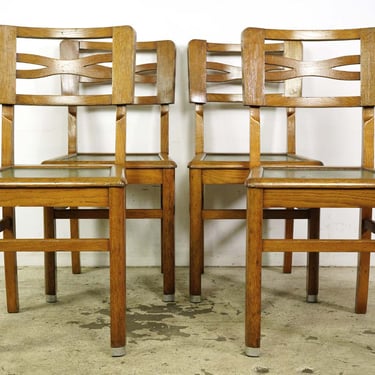 Set of Vintage European Wood Dining Chairs with Green Seat