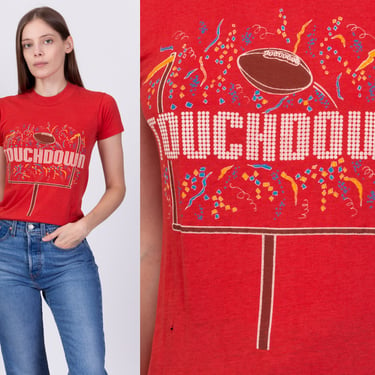 XS-Sm 80s "Touchdown!" Football T Shirt Unisex | Vintage Red Sports Graphic Tee 