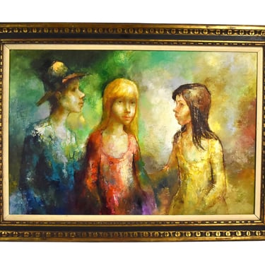 Charles Lanier 1969 Oil Painting 3 Teenagers Boy and Two Girls Signed 