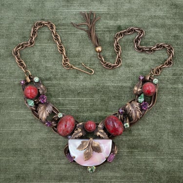 Schiaparelli Mother of Pearl &amp; Art Glass Necklace c1950