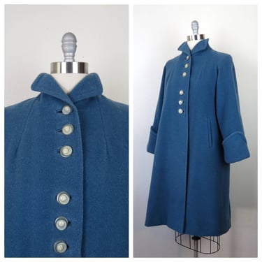 Vintage 1950s wool swing coat jacket duster blue medium large 