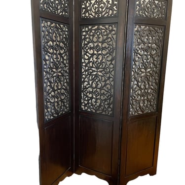 Solid Carved Iron Wood Handcraft Ornate Double Sided Room Divider Screen LK211-2