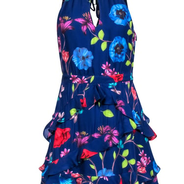Parker - Blue Multi-Color Floral Print Dress w/ Tiered Ruffles Sz 2