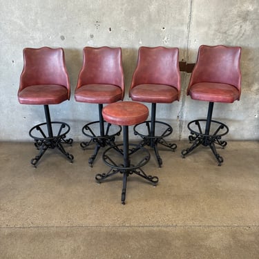 Vintage Set of Five Wrought Iron Barstools