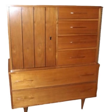 Free Shipping Within Continental US -Vintage Mid Century Modern Tallboy Dresser Cabinet Storage Drawers and Armoire 