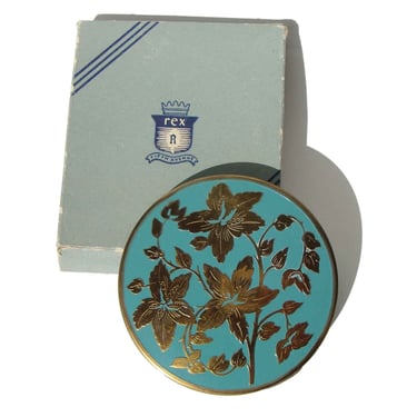 Vintage 40s Flapjack Compact Rex Fifth Ave Turquoise Enamel – Deadstock in Box 