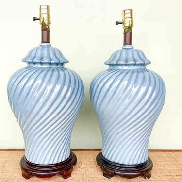 Sky Blue Twist Ceramic Ginger Jar Lamps