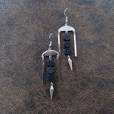 Black hematite and silver chandelier earrings 