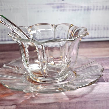 Fostoria Baroque Shape Mayonnaise Bowl With Matching Under Plate & Ladle Collectible RARE Excellent Mint Condition Crystal Clear Great Gift 