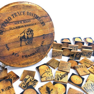 8 Whiskey Barrel Wood Coasters - Reclaimed Bourbon Barrel Drink Coasters - Kentucky Barware & Decor - Unique Double-Sided Design 