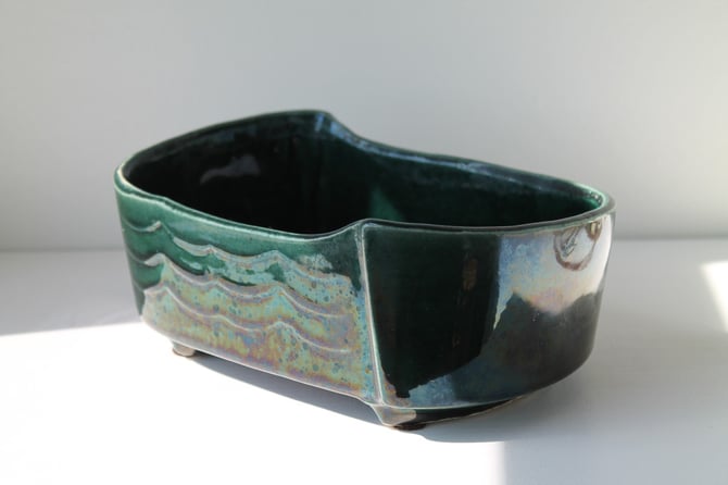 Vintage USA Pottery 257 Ceramic Iridescent Bluegreen Planter 