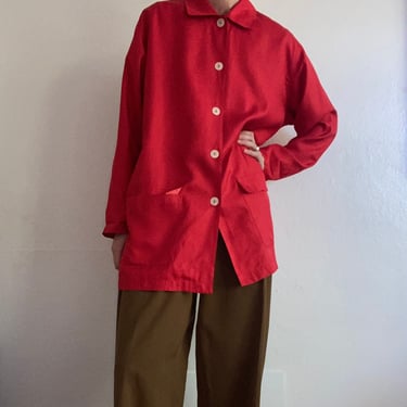 vintage red silk button down jacket size us 14 