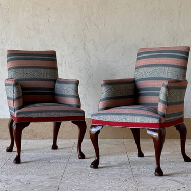 Pair of 18th C. George II Upholstered Armchairs with Guy Goodfellow Fabric