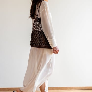 Raffia Net Bag in Pecan, Crochet Raffia Tote, Summer Tote Bag, Straw Mesh Bag, Brown Handcrafted Tote, Net Shoulder Bag — The Raffia Net Bag 