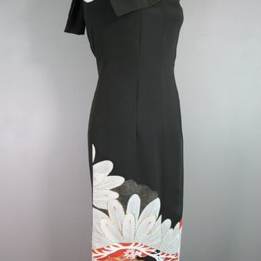 1970s-  Formal Cocktail Gown - Mod Graphic, Pop Art, One Shoulder - Couture Gown - Estimated size 4/6 