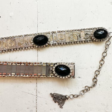1980s Silver Rhinestone Encrusted Chain Belt 