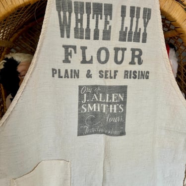 Vintage Antique Feedsack Aprob White White Lily Flour Fabric Accessory by TimeBa