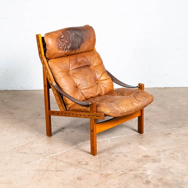 Mid Century Danish Modern Lounge Chair Torbjorn Afdal Hunter Tan Leather Safari