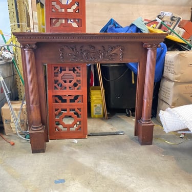 Salvaged Stained Oak Fireplace Mantel