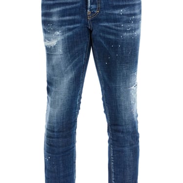 Dsquared2 Navy Blue Cotton Skater Jeans With Light Distressing Men