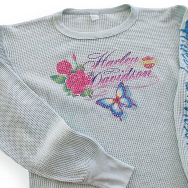 Harley Davidson shirt / 80s Harley shirt / 1980s Harley Davidson thermal long sleeve spell out flower shirt Small 