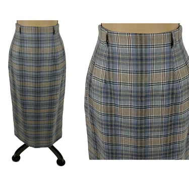 M | 100% Wool Plaid Pencil Maxi Skirt Medium - 28