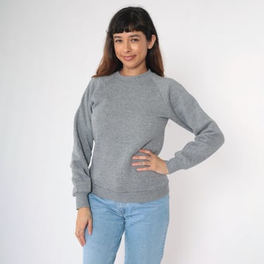 Vintage 90s Jerzees Sweatshirt S Heather Grey Raglan Sleeve Plain Slouchy Crewneck Pullover Sweater Plain Solid Blank Shirt 1990s Small 