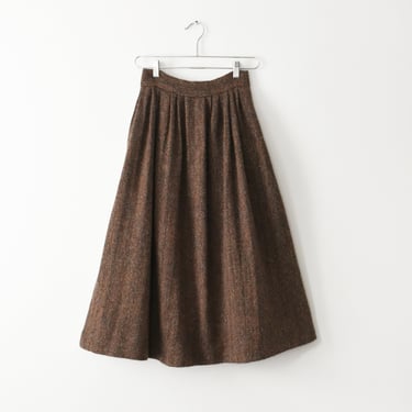 vintage Ralph Lauren wool skirt, full brown midi skirt 