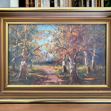 Framed Vintage Landscape Oil Painting | Artist Signed Original Art | Impressionistic Fall Scene | 1980 