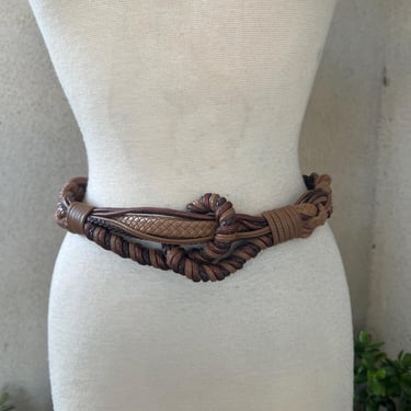 Vintage preppy browns leather braided waist belt fits 30-35” by Leather Shop 