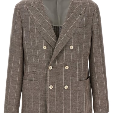 Brunello Cucinelli Men Pinstriped Deconstructed Blazer