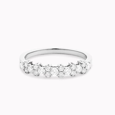 Petite White Gold Alternating Cluster Diamond Ring