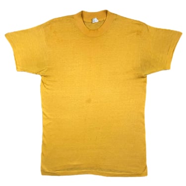 Vintage 70s Devknit 50/50 Poly Cotton Blank Yellow T-Shirt Size Medium/Large 