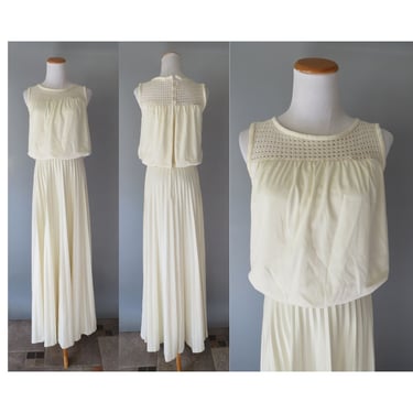 70s Wedding Dress Crochet Cream Maxi 