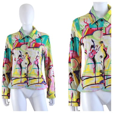 1990s Surrealist Jacket - 90s Graphic Jacket - 90s Crop Jacket - Vintage Womens Jacket - Vintage Rainbow Jacket - 90s Jacket | Size Sm / Med 