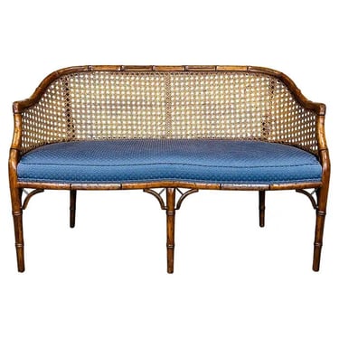 Chinese Chippendale Caned Barrel Back Settee Loveseat Bench 