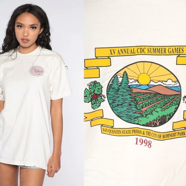 CDC Summer Games Shirt 1998 San Quentin Prison Tshirt 90s Shirt Slogan Screen Print Tee Vintage Fruit of the loom Medium 
