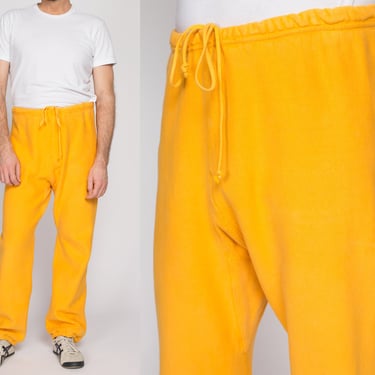 XL 80s Champion Reverse Weave Yellow Sweatpants | Vintage Streetwear Blank Joggers Track Pants 
