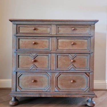 Vintage American Harold Grieve (Attrib) Painted Oak Chest Of Drawers Commode, William and Mary Style 