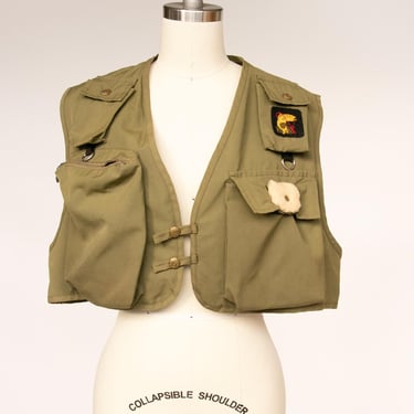 1950s Fishing Vest Cropped Green Pockets M/L 