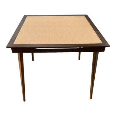 C. 1960s, Mid Century Modern Walnut Folding Game Table with Natural Vinyl Inset Top 