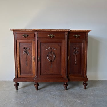 Antique French Louis XVI - Style Oak and Marble Top Buffet 