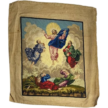 Antique Fine Belgian Embroidery Needlework Textile Panel, The Resurrection of Christ 