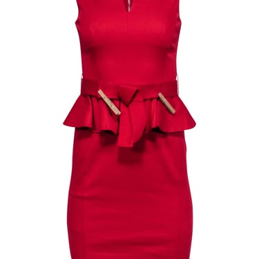 Karen Millen - Red Sleeveless Peplum Dress Sz 2